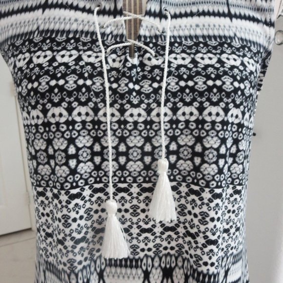 Like New World Unity Stretch Jersey Sleeveless Tassel Black White Ikat Dress S - Picture 4 of 13